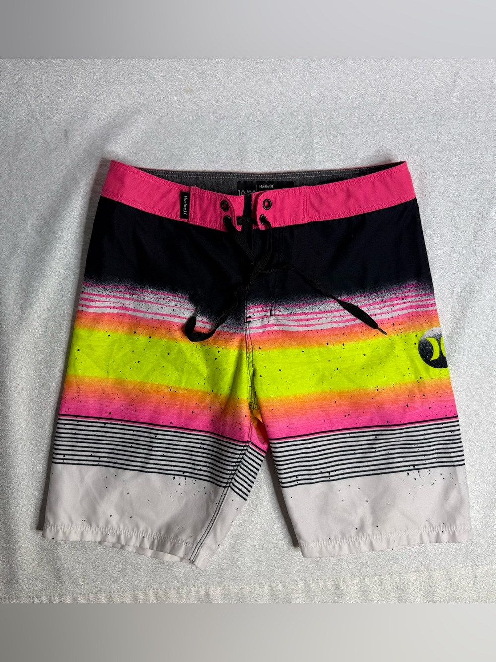 Hurley Phantom Board Shorts Boys Size 10 Pink Black Striped Surf Swim